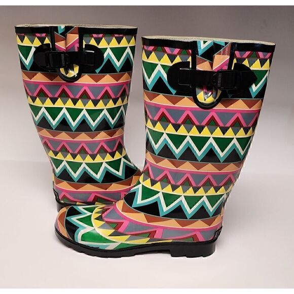 Corkys Shoes Women's Sunshine Multi Color Chevron Print Rain Boots Size 10 - Picture 7 of 12